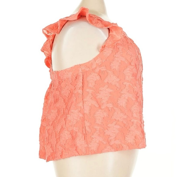 Anthropologie Amber Ruffled Coral Textured Criss Cross Back Sleeveless Blouse 3X - Picture 4 of 6